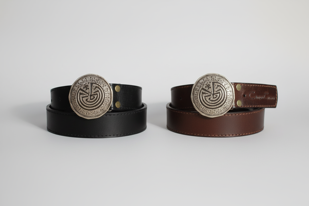 Studio shot of black and brown leather belts